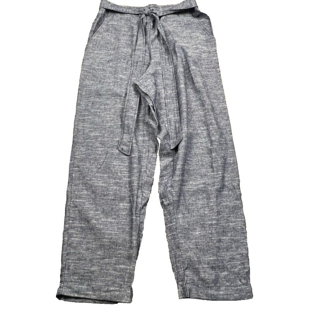 Max Studio Women's XL Tie Front Linen Blend Chambray Blue Pants NWT